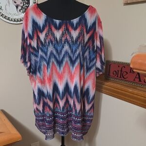 CJ Banks Red and Blue Chevron Blouse